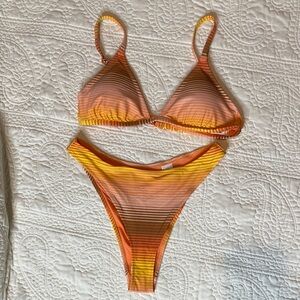 Aerie Striped Orange and Yellow Bikini Set cheeky